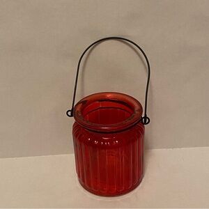 Red Clear Glass Candle Holder with Handle 3.5” X 3”